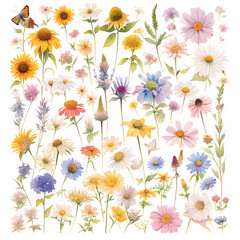 An enchanting watercolor illustration of a lush summer flower bouquet, perfect for nature lovers and artists alike.