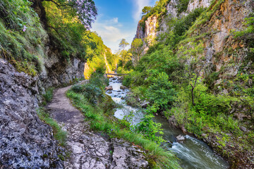 Amazing view of Turda Gorge (Cheile Turzii) natural reserve with marked trails for hikes on Hasdate...