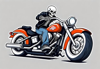 a skeleton riding an unbranded red ficitonal motorcycle