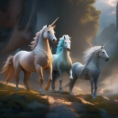 Group of magical creatures like unicorns and dragons in a fantasy world4