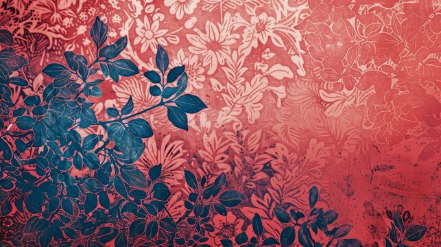 Detailed red floral pattern with vintage botanical designs.