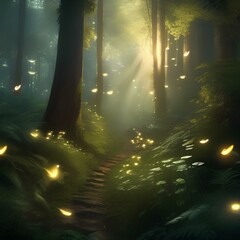 Set of enchanting forests with glowing fireflies and sparkling streams1