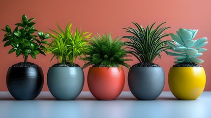 Sleek Indoor Plant Display with High-Gloss Pottery