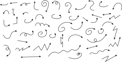 Drawing with a marker, different arrows in pen. Set of vector icons. Vector Illustration.