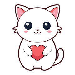 cute white kitten with heart vector art illustration 