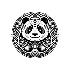 panda silhouette in animal ethnic, polynesia tribal illustration