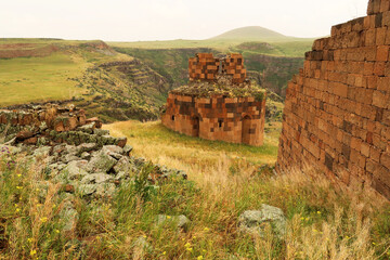 Ruins of the Hexagonal Church, Church of Abu'khanm next to a wall of the Citadel the ancient site...