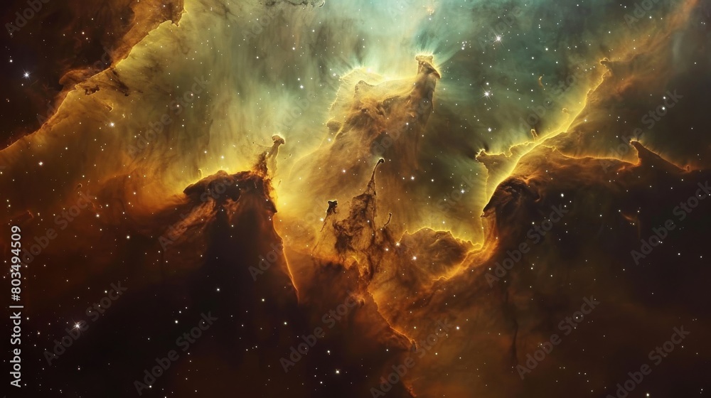 Poster The warm tones of the nebula light up the surrounding darkness, creating a striking and captivating space scene