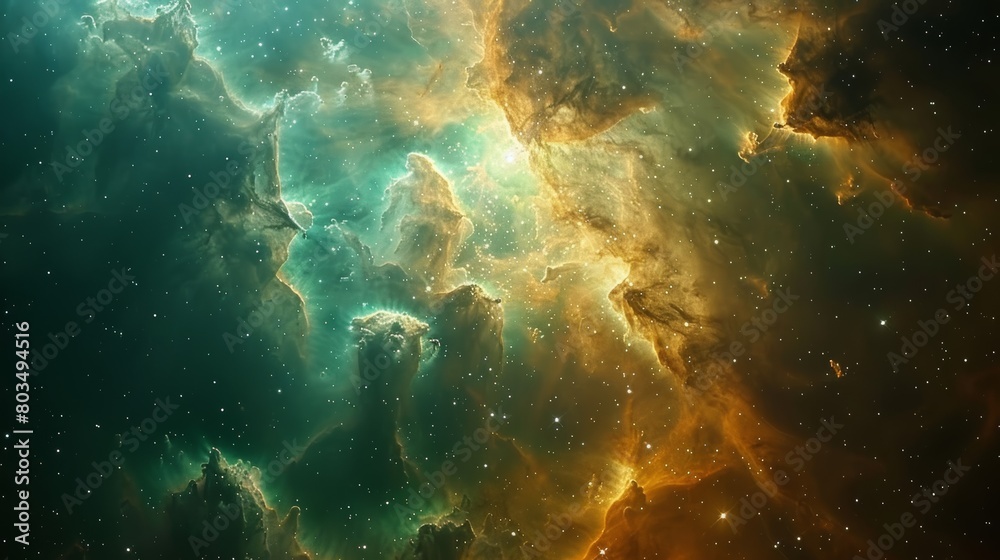 Poster an intricate network of interstellar clouds and stars, showcasing the complex beauty of space format