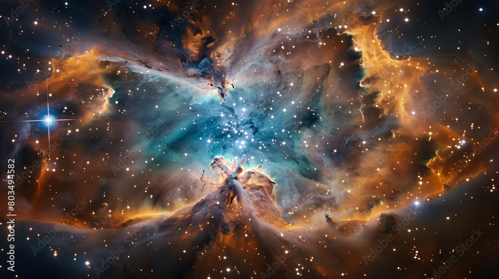 Poster Capturing the sublime artistry of the universe, this image depicts a nebula radiating a spectrum of colors