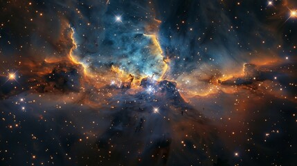 Dramatic blue hues dominate this star-studded nebula, creating an intense and otherworldly celestial scene