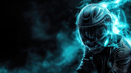 Astronaut with helmet and smoke on dark background with copy space. Mixed media