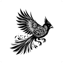 Cardinal bird silhouette in bohemian, boho, nature illustration
