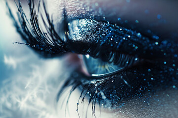 The intricate details and delicate fibers of false lashes, adding allure to a macro eye.