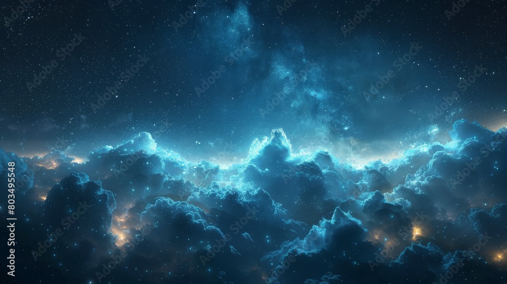 Poster illuminate your imagination with this image featuring radiant blue interstellar clouds and twinkling