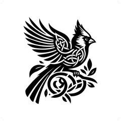 Cardinal bird silhouette in animal celtic knot, irish, nordic illustration