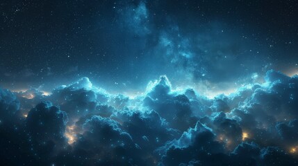 Fototapeta premium Illuminate your imagination with this image featuring radiant blue interstellar clouds and twinkling stars, evoking the beauty of the cosmos