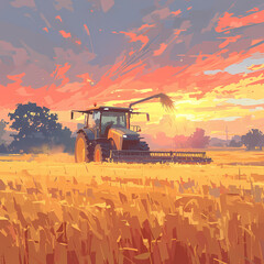 Bright Dawn Sunrise over Yellow Wheat Field; A Farmer's Guide to Efficient Harvesting with Modern Equipment
