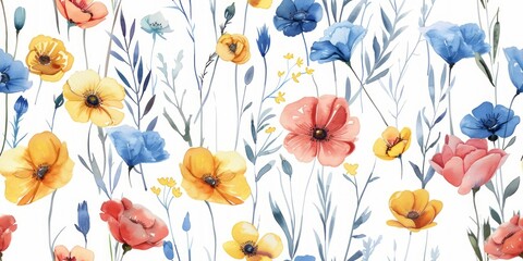 Watercolor wildflowers with bright background