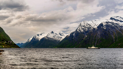  views of the Hjørundfjorden taken from Saebo during springtime, Norway