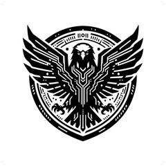 Obraz premium Eagle, hawk bird silhouette in animal cyberpunk, modern futuristic illustration