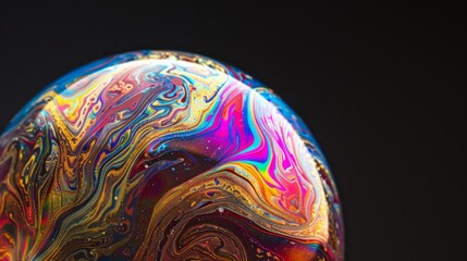 An abstract image showing the swirling patterns and vibrant colors of soap bubble surface
