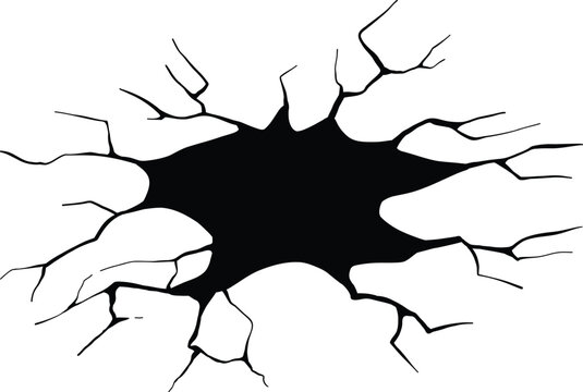 Dry crack. Ground hole crack, cracked craquelure and damaged wall texture. Geology damage earth surface, ground crack hole texture or earthquake wallpaper. Isolated vector sign