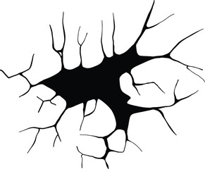 Dry crack. Ground hole crack, cracked craquelure and damaged wall texture. Geology damage earth surface, ground crack hole texture or earthquake wallpaper. Isolated vector sign