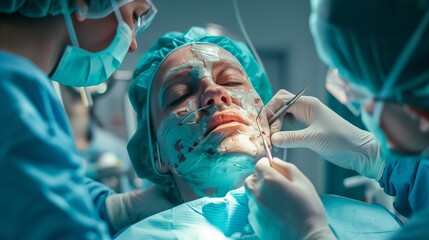 A maxillofacial surgeon performing a facial reconstruction, restoring appearance and function for patients with traumatic injuries or congenital anomalies.