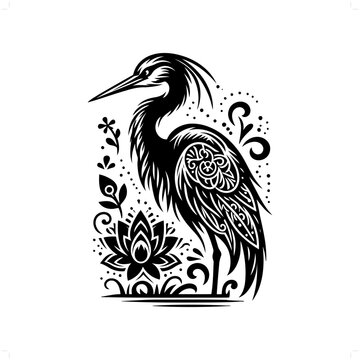 recommend clip art: Heron bird silhouette in bohemian, boho, nature illustration