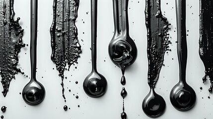 Glossy Black Dripping Liquid on White