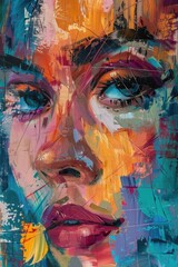 Portrait of a woman abstract contemporary geometric painting style poster, living room deco art