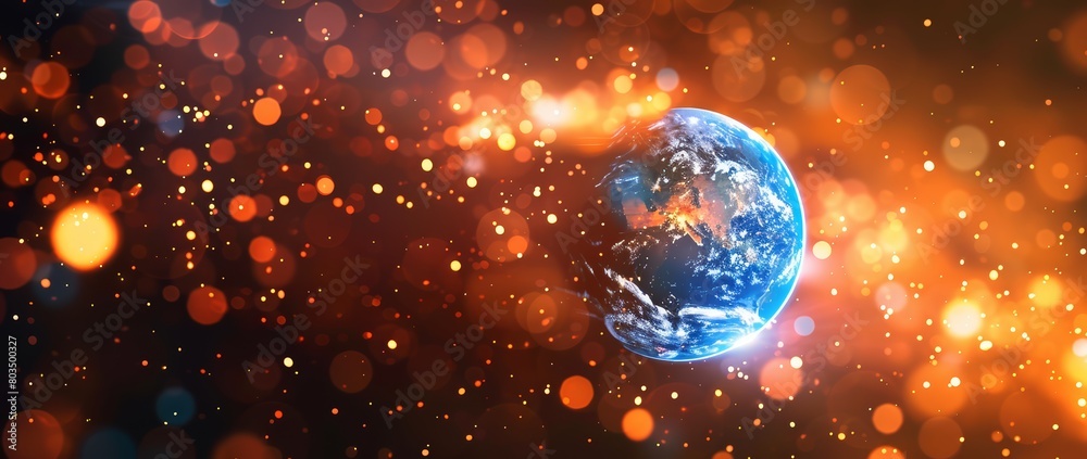 Wall mural world globe with bokeh effect and dark background. view on planet earth from space.