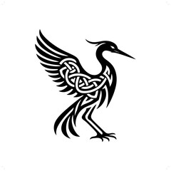 Obraz premium Heron bird silhouette in animal celtic knot, irish, nordic illustration