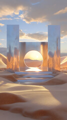 Desert 3D Set with Geometric Shapes and Arches