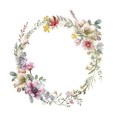 flowers wreath watercolor digital painting good quality