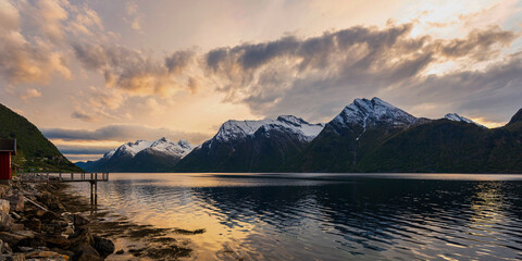  views of the Hjørundfjorden taken from Saebo during springtime, Norway