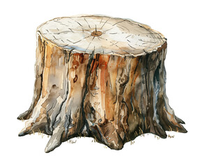 tree stump watercolor digital painting good quality
