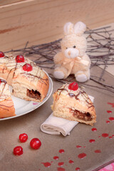 Argentinian Easter Bread Filled with Chocolate Pastry Cream, Almonds and Walnuts. Stuffed Bunny 