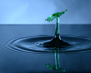 Green on Blue water drops