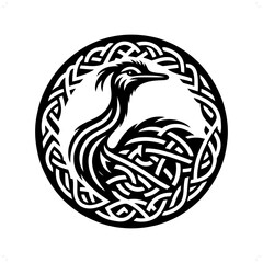 Ostrich bird silhouette in animal celtic knot, irish, nordic illustration