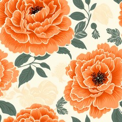 Vibrant and colorful flowers with intricate petals in various shades of pink, red, and purple, set against a light yellow background, ideal for spring or summer-themed projects. Seamless pattern.