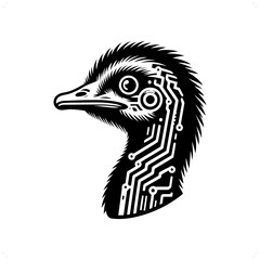 Ostrich bird silhouette in animal cyberpunk, modern futuristic illustration