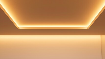 Ceiling with modern warm lighting. Mock up empty wall. Generative Ai