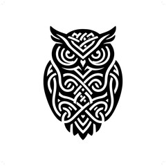 owl bird silhouette in animal celtic knot, irish, nordic illustration