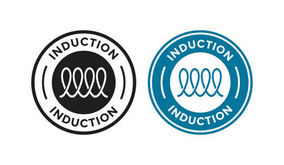 Induction badge of cooker stove top or kitchen hob badge vector spiral symbols set. Suitable for induction compatible kitchenware of saucepan or frying pan