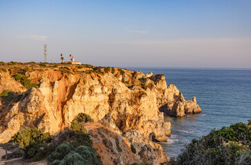 Panoramic view, Ponta da Piedade near Lagos in Algarve, Portugal. Lagos, Portugal on October 10, 2023.