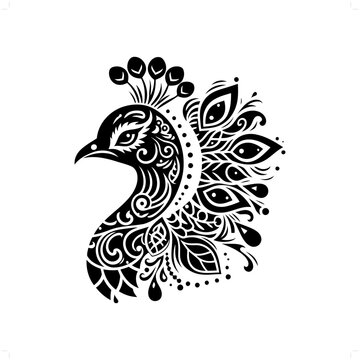 recommend clip art: Peacock silhouette in bohemian, boho, nature illustration
