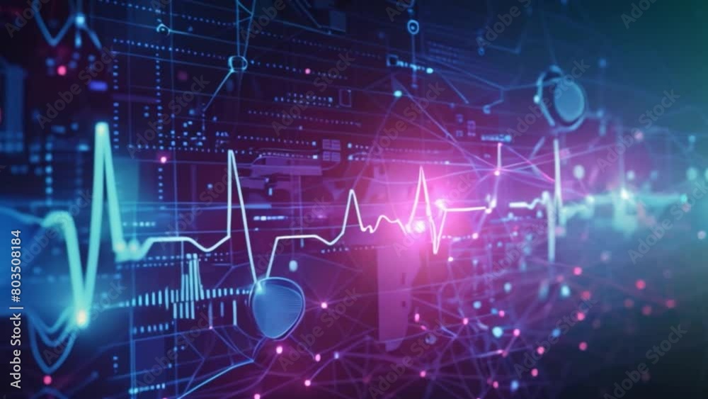 Aufkleber A graph of heartbeat and molecular structures overlays a digital network symbolizing modern healthcare analytics.