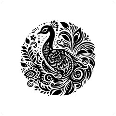 Peacock silhouette in bohemian, boho, nature illustration